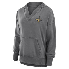 New Orleans Saints Women's Initiative Snow Wash French Terry V-Neck Pullover Hoodie - Heather Charcoal on sale