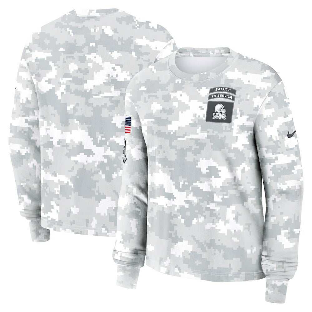 Cleveland Browns Women's 2024 Salute To Service Dri-FIT Long Sleeve T-Shirt - Arctic Camo | Nike outlet