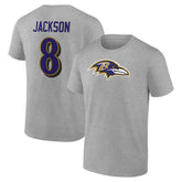 Lamar Jackson Baltimore Ravens Icon Player Name & Number T-Shirt - Gray for sale