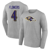 Zay Flowers Baltimore Ravens Icon Player Name & Number Long Sleeve T-Shirt - Gray online