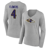 Zay Flowers Baltimore Ravens Women's Icon Player Name & Number Long Sleeve V-Neck T-Shirt - Gray discount