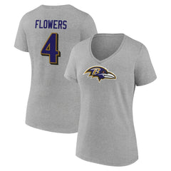 Zay Flowers Baltimore Ravens Women's Icon Player Name & Number V-Neck T-Shirt - Gray cheap