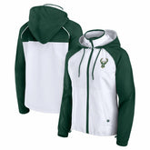 Milwaukee Bucks Women's Anorak Raglan Full-Zip Hoodie Jacket - White/Hunter Green | Fanatics outlet
