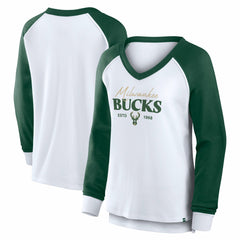 Milwaukee Bucks Women's Open Lane Waffle Long Sleeve V-Neck T-Shirt - White | Fanatics sale