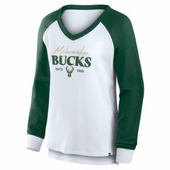 Milwaukee Bucks Women's Open Lane Waffle Long Sleeve V-Neck T-Shirt - White | Fanatics sale