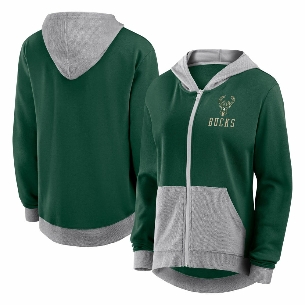 Milwaukee Bucks Logo Athletic Women's Hit It French Terry Full-Zip Hoodie - Hunter Green cheap