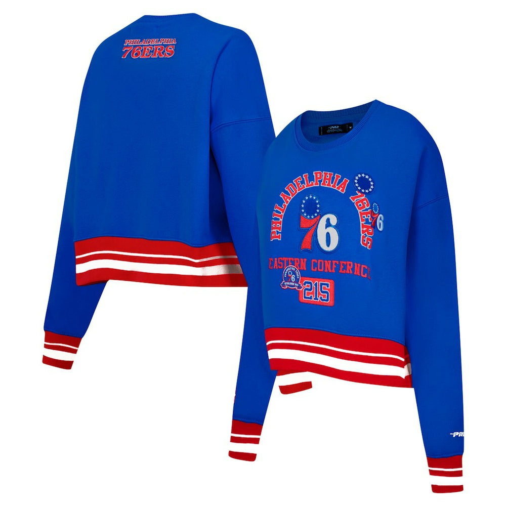 Philadelphia 76ers Pro Standard Women's Area Code Cropped Pullover Sweatshirt - Royal cheap