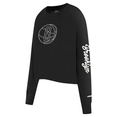 Brooklyn Nets Pro Standard Women's Paint The City Cropped Pullover Sweatshirt - Black on sale