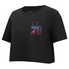Philadelphia 76ers Pro Standard Women's Jewels Boxy Cropped T-Shirt - Black discount