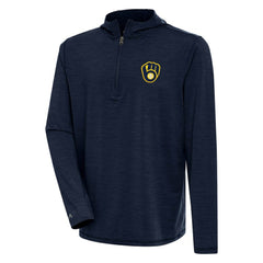 Milwaukee Brewers Antigua Tidy Quarter-Zip Hoodie - Heather Navy