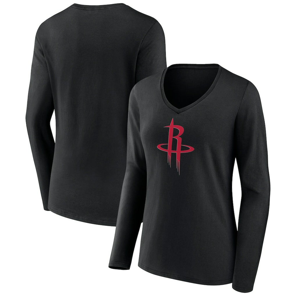 Houston Rockets Women's Primary Logo Long Sleeve V-Neck T-Shirt - Black sale