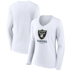Las Vegas Raiders Women's Team Lockup Long Sleeve V-Neck T-Shirt - White outlet