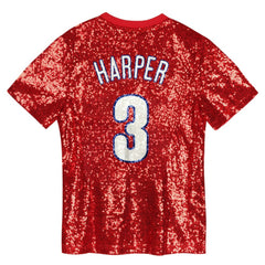 Bryce Harper Philadelphia Phillies Juniors Name & Number Sequin V-Neck Top - Red