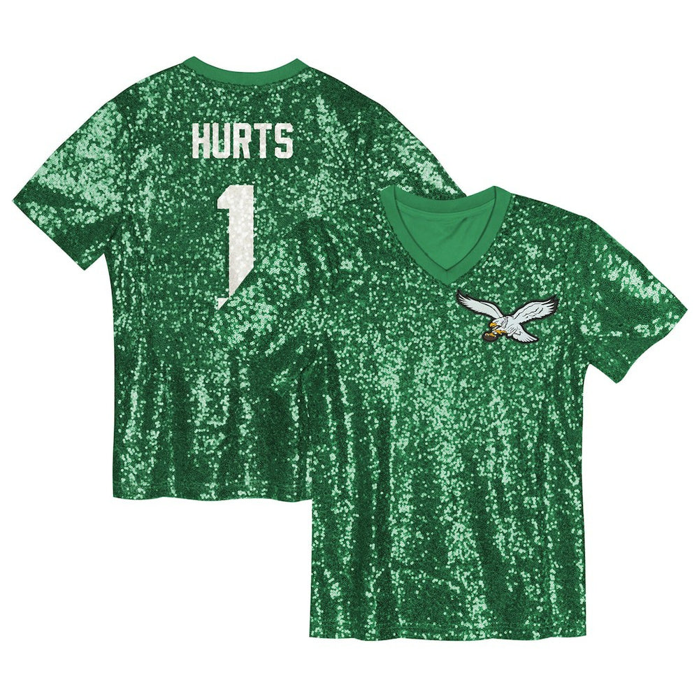 Jalen Hurts Philadelphia Eagles Girls Youth Sequin V-Neck Fashion Jersey - Kelly Green discount