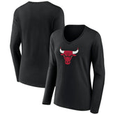 Chicago Bulls Women's Primary Logo Long Sleeve V-Neck T-Shirt sale - Black for sale
