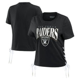 Las Vegas Raiders WEAR by Erin Andrews Women's Lace Up Side Modest Cropped T-Shirt - Black online