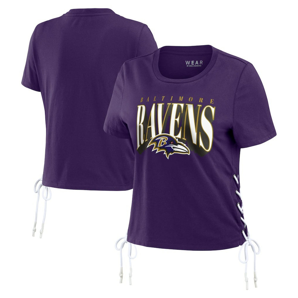Baltimore Ravens WEAR by Erin Andrews Women's Lace Up Side Modest Cropped T-Shirt - Purple for sale