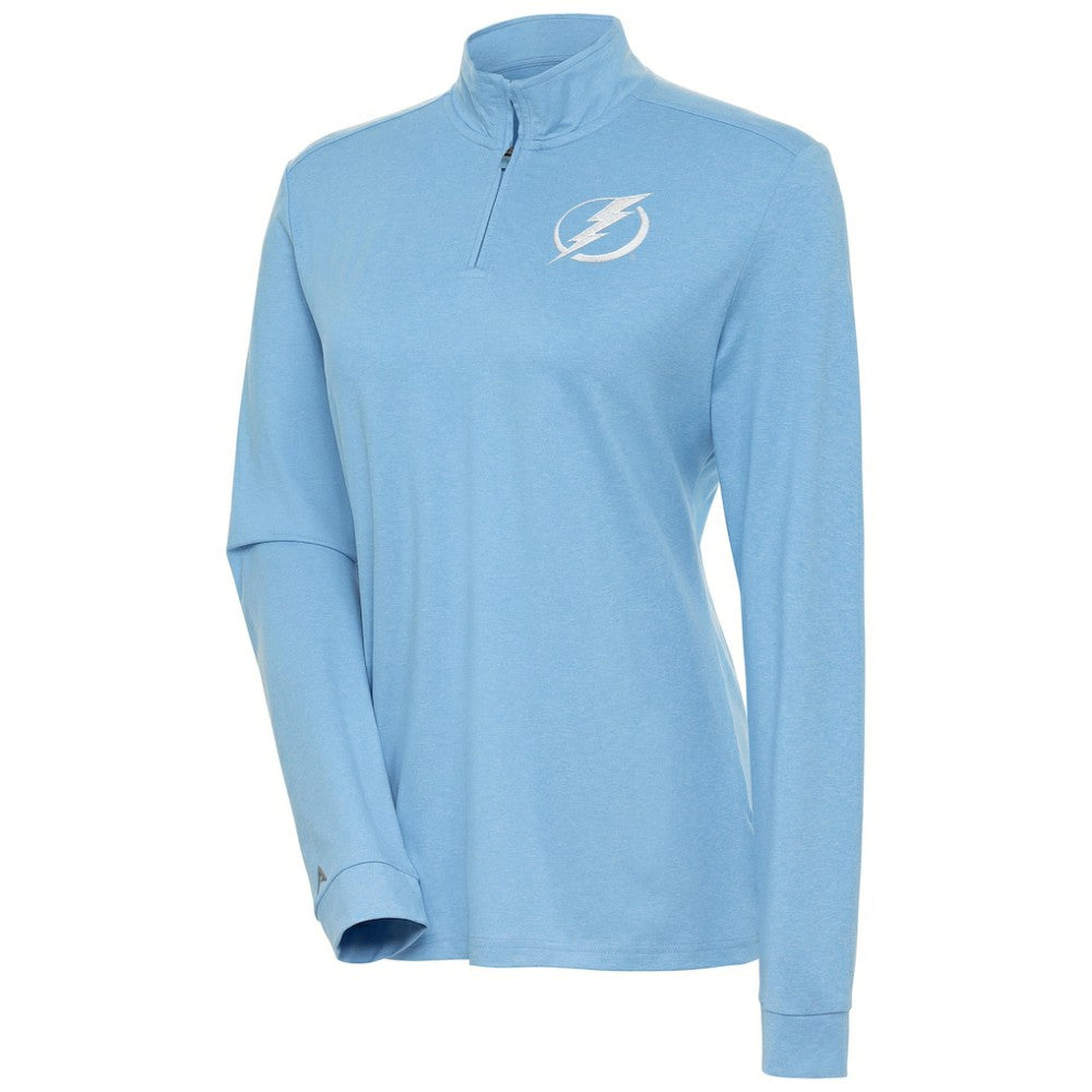 Tampa Bay Lightning Antigua Women's White Logo Mentor Quarter-Zip Jacket Light Blue