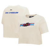 Los Angeles Lakers Pro Standard Women's Retro Striper SJ Cropped Boxy T-Shirt - Cream for sale