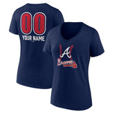 Atlanta Braves Women's Personalized Name & Number Fastball V-Neck T-Shirt - Navy