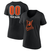 Baltimore Orioles Women's Personalized Name & Number Fastball V-Neck T-Shirt - Black