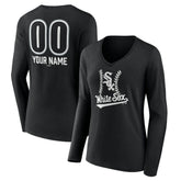 Chicago White Sox Women's Personalized Name & Number Fastball Long Sleeve V-Neck T-Shirt - Black