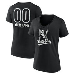 Chicago White Sox Women's Personalized Name & Number Fastball V-Neck T-Shirt - Black