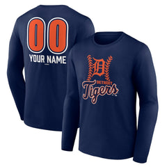 Detroit Tigers Personalized Name & Number Fastball Long Sleeve T-Shirt - Navy