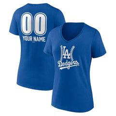 Los Angeles Dodgers Women's Personalized Name & Number Fastball V-Neck T-Shirt - Royal