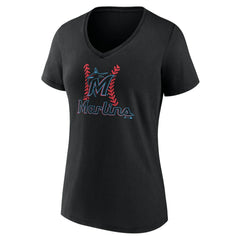 Miami Marlins Women's Personalized Name & Number Fastball V-Neck T-Shirt - Black