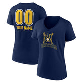 Milwaukee Brewers Women's Personalized Name & Number Fastball V-Neck T-Shirt - Navy