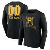 Pittsburgh Pirates Personalized Name & Number Fastball Long Sleeve T-Shirt - Black