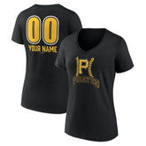 Pittsburgh Pirates Women's Personalized Name & Number Fastball V-Neck T-Shirt - Black