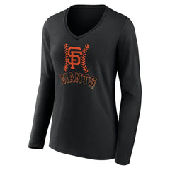 San Francisco Giants Women's Personalized Name & Number Fastball Long Sleeve V-Neck T-Shirt - Black