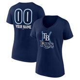Tampa Bay Rays Women's Personalized Name & Number Fastball V-Neck T-Shirt - Navy