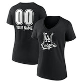 Los Angeles Dodgers Women's Personalized Name & Number Fastball V-Neck T-Shirt - Black