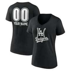 Los Angeles Dodgers Women's Personalized Name & Number Fastball V-Neck T-Shirt - Black