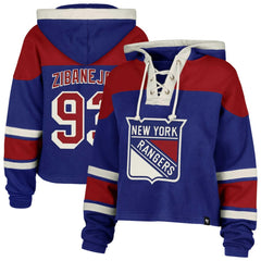 Mika Zibanejad New York Rangers '47 Women's Superior Lacer Cropped Pullover Hoodie Blue