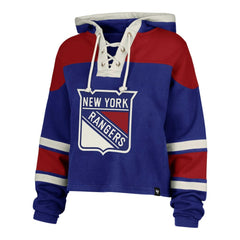 Mika Zibanejad New York Rangers '47 Women's Superior Lacer Cropped Pullover Hoodie Blue