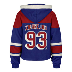 Mika Zibanejad New York Rangers '47 Women's Superior Lacer Cropped Pullover Hoodie Blue