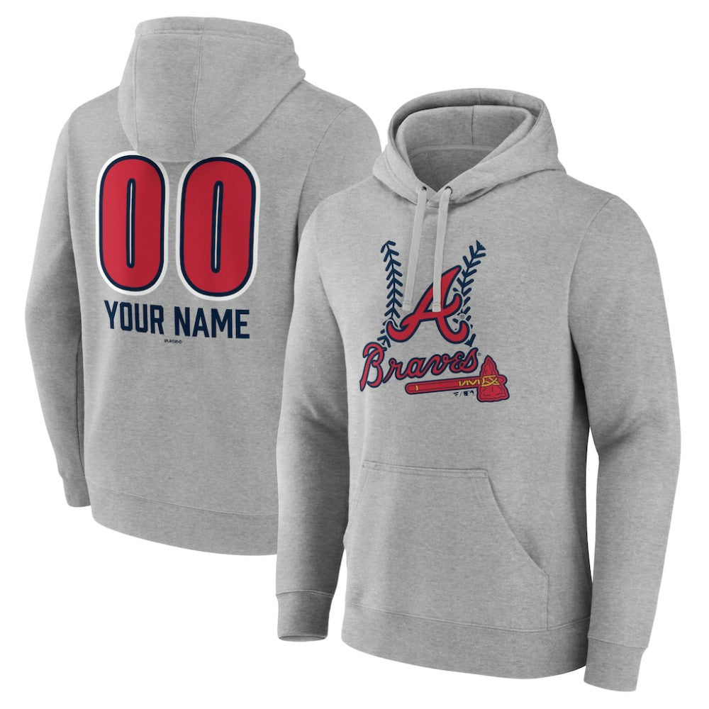 Atlanta Braves Personalized Name & Number Fastball Pullover Hoodie - Gray