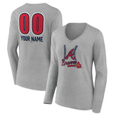 Atlanta Braves Women's Personalized Name & Number Fastball Long Sleeve V-Neck T-Shirt - Gray