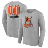 Baltimore Orioles Personalized Name & Number Fastball Long Sleeve T-Shirt - Gray