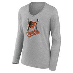 Baltimore Orioles Women's Personalized Name & Number Fastball Long Sleeve V-Neck T-Shirt - Gray