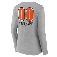 Baltimore Orioles Women's Personalized Name & Number Fastball Long Sleeve V-Neck T-Shirt - Gray