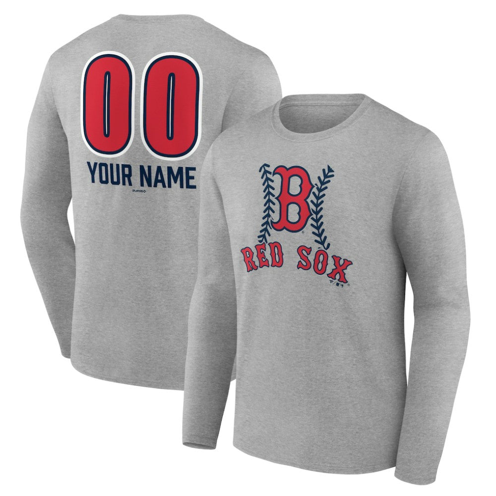 Boston Red Sox Personalized Name & Number Fastball Long Sleeve T-Shirt - Gray
