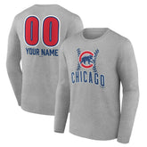 Chicago Cubs Personalized Name & Number Fastball Long Sleeve T-Shirt - Gray