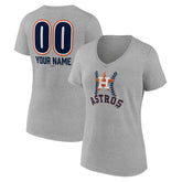 Houston Astros Women's Personalized Name & Number Fastball V-Neck T-Shirt - Gray