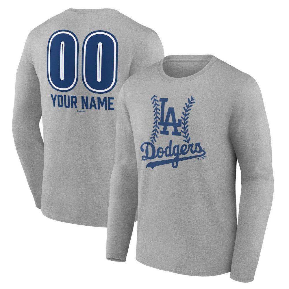 Los Angeles Dodgers Personalized Name & Number Fastball Long Sleeve T-Shirt - Gray