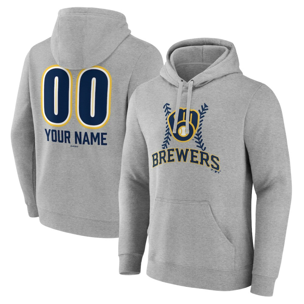 Milwaukee Brewers Personalized Name & Number Fastball Pullover Hoodie - Gray